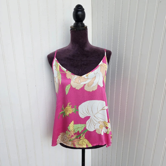 NWT Cynthia Rowley Womens Tank Top Womens Floral Loose Pink Tan White Rayon Sz M - Picture 1 of 11